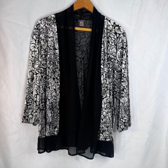 Chicos Easywear Silver Velvet Open Front Cardigan Dressy Cocktail Size 2-12/14 - Picture 11 of 11